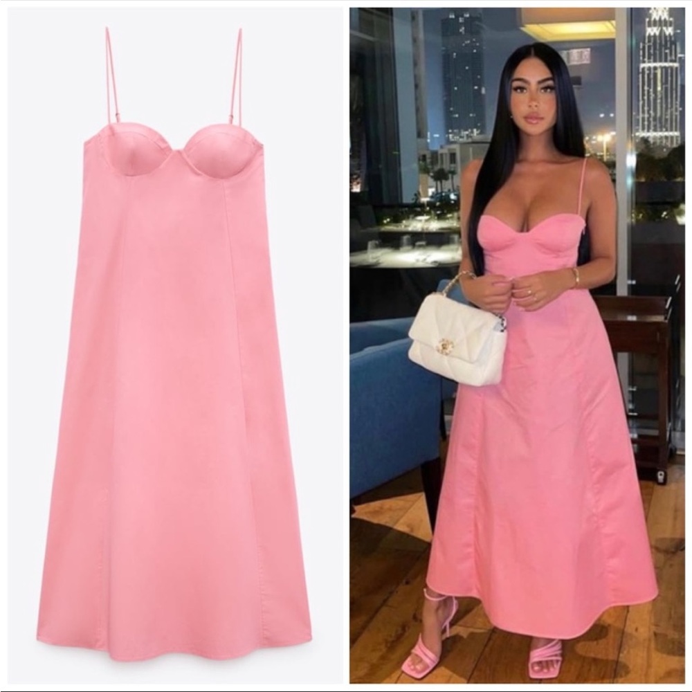 Zara pink poplin midi dress